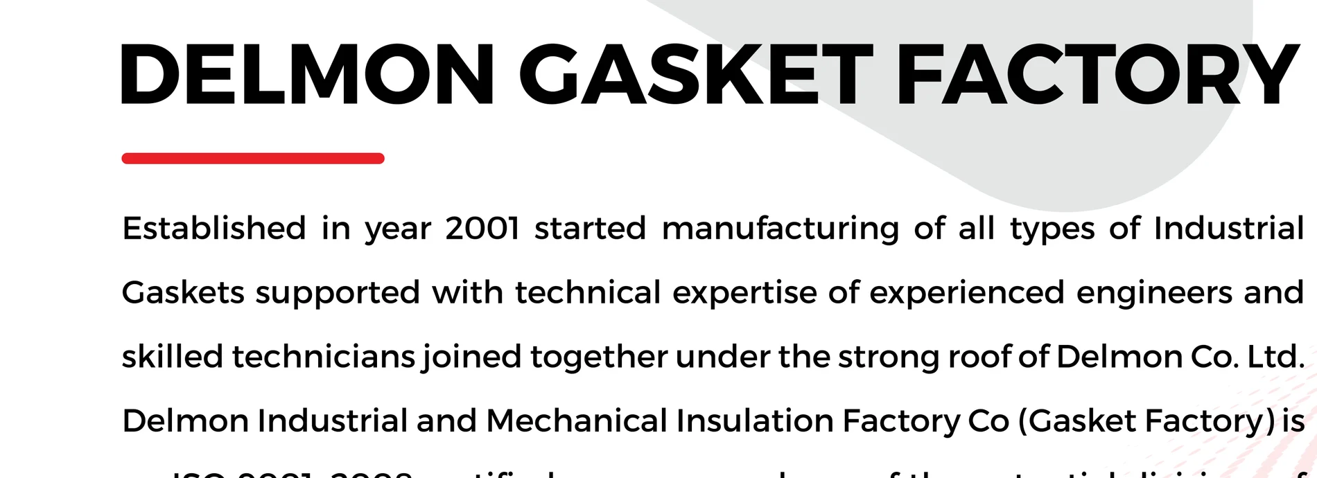 Gasket Factory profile page carrying the ISO 9001:2008 sentence